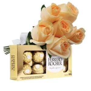 Ramo de rosa com chocolates