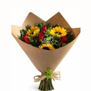 Buquê Girassol com rosas