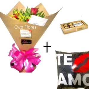 Arranjo de Rosas de Pelúcia com Chocolates