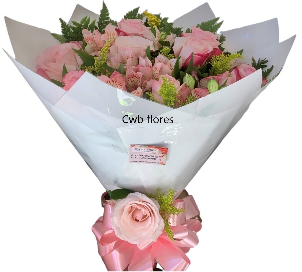 Ramo com 6 Rosas e Astromélias Rosa