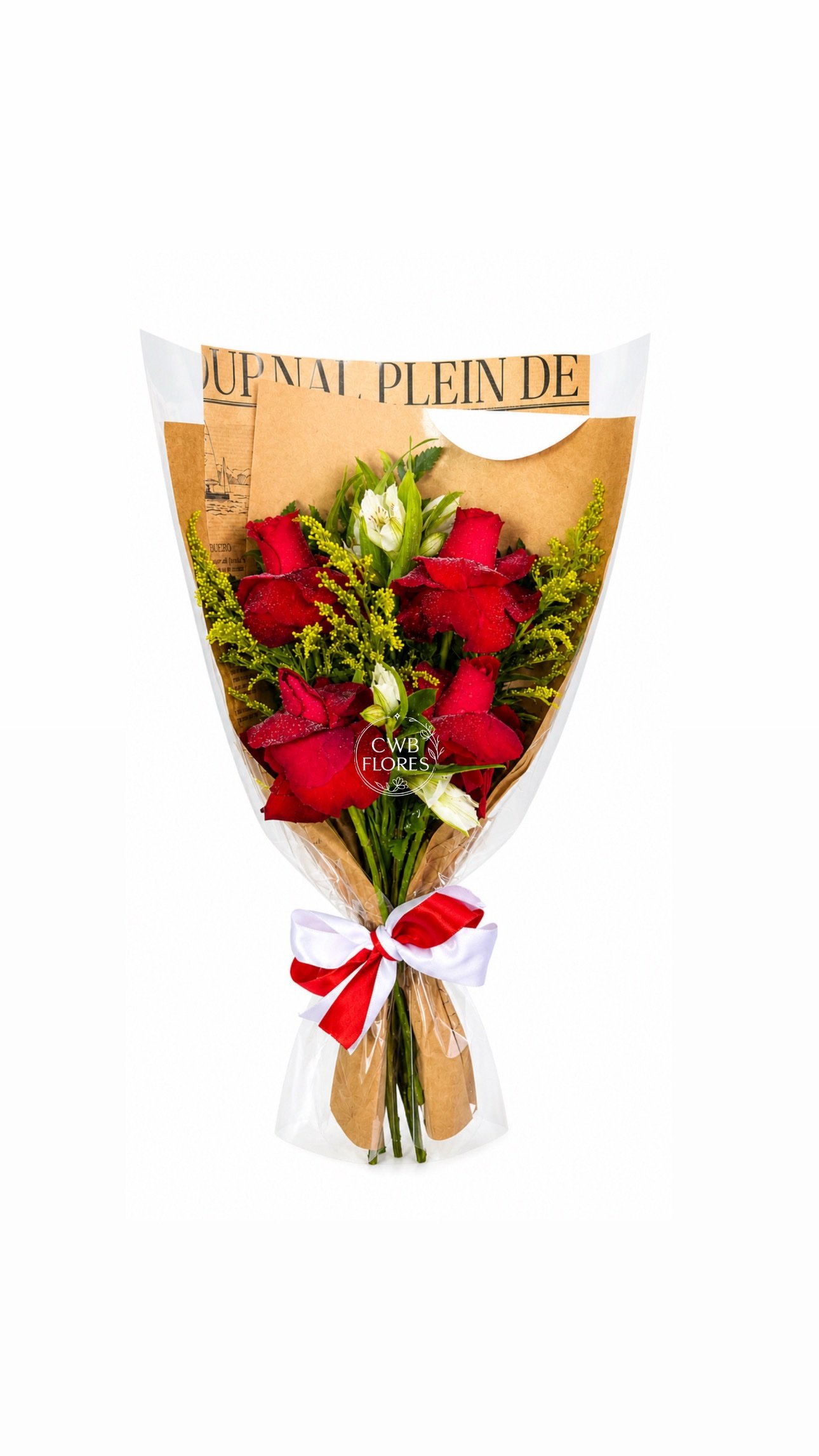 Ramo com 4 Rosas e Flores do Campo