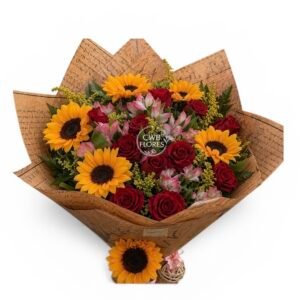 Arranjo de Girassol, Rosas e Flores do Campo