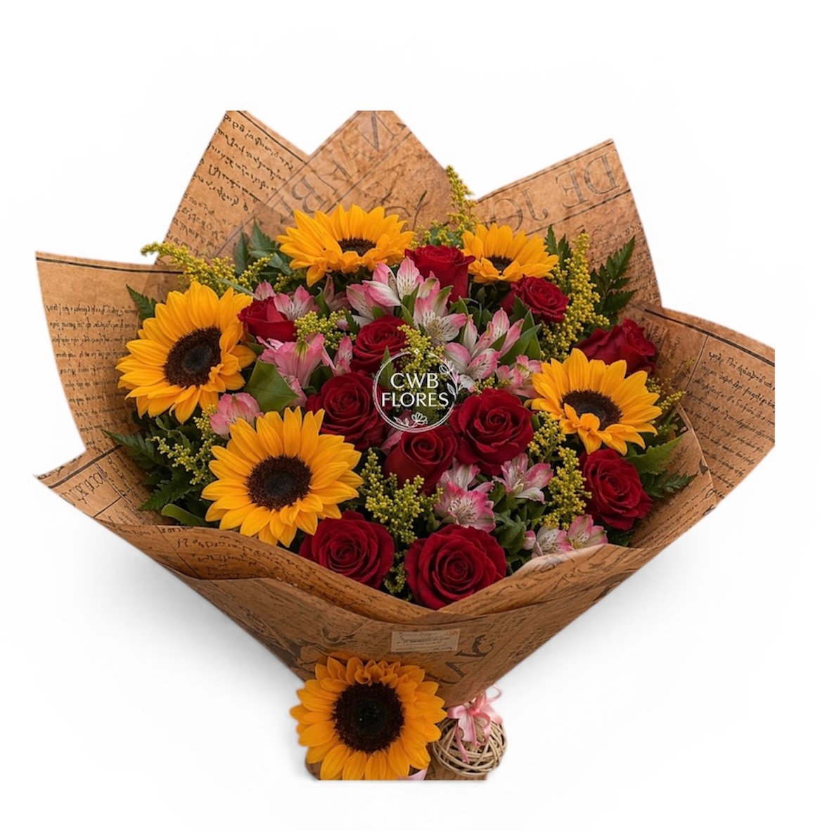 Arranjo de Girassol, Rosas e Flores do Campo